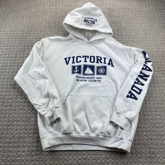 Victoria British Columbia Canada Hoodie Sweater Men Medium M White Activewear - Picture 1 of 10